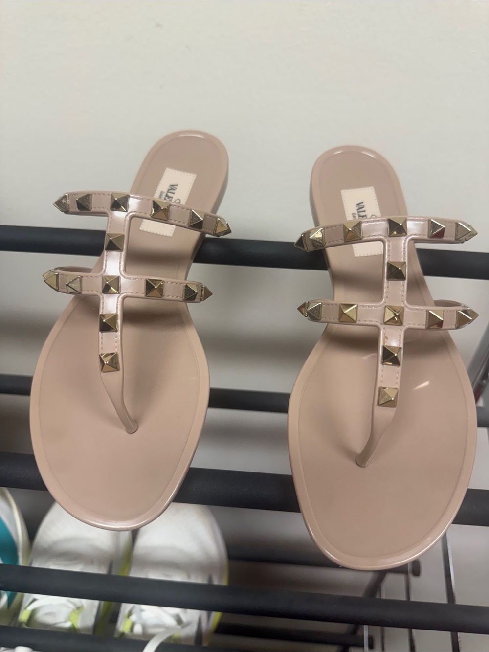 Valentino Garavani Rockstud Nude Patent Slide Sandals
